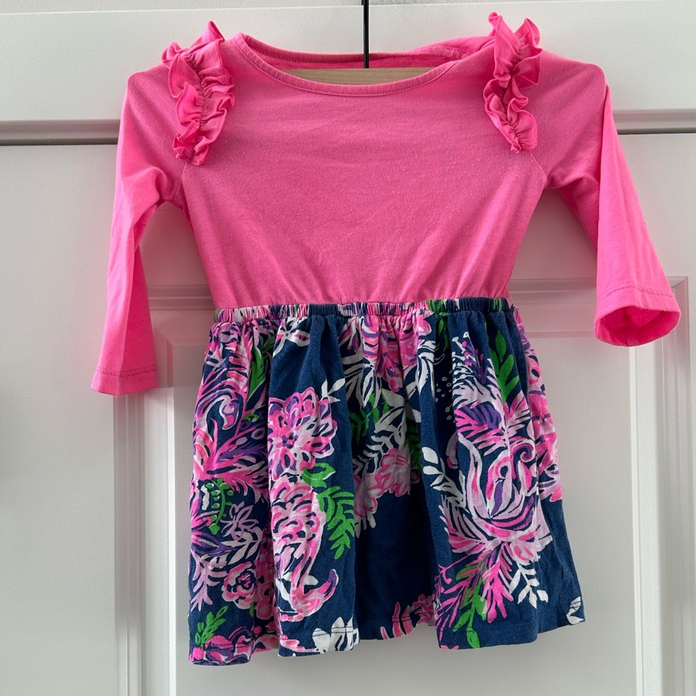 Lilly Pulitzer Girl's Kiera Floral Ruffle Cotton Dress Sz XS 2-3 - Picture 2 of 5